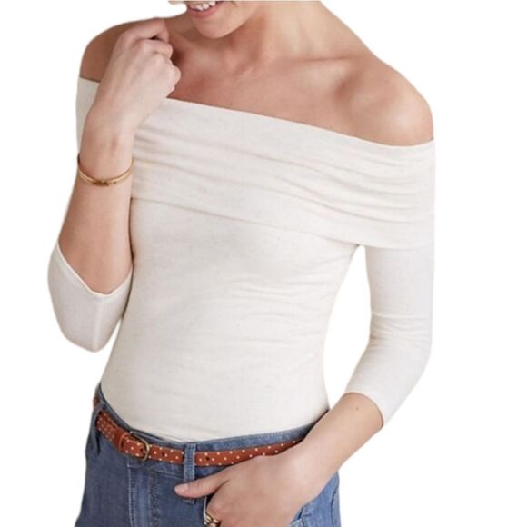 NWT Anthropologie AMADI Bardot Bodycon Stretch Knit Linen Off Shoulder Top S - Picture 1 of 8